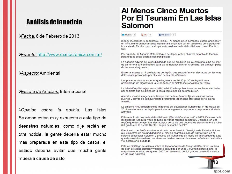 Análisis de la noticia Fecha: 6 de Febrero de 2013