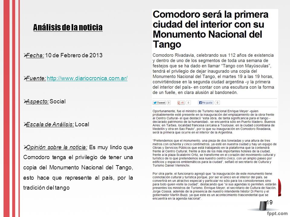 Análisis de la noticia Fecha: 10 de Febrero de 2013