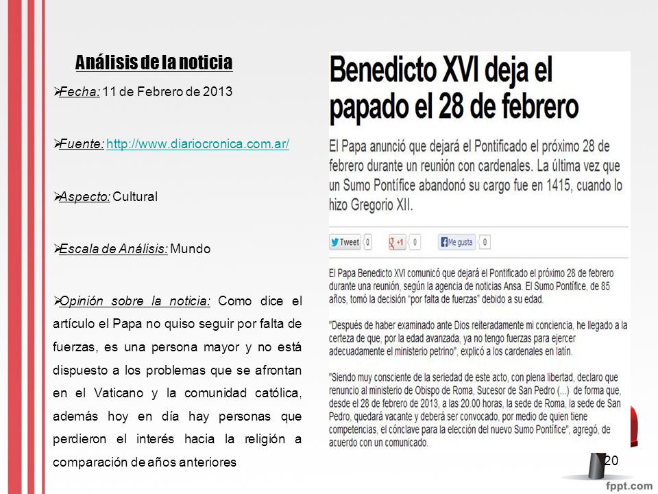 Análisis de la noticia Fecha: 11 de Febrero de 2013