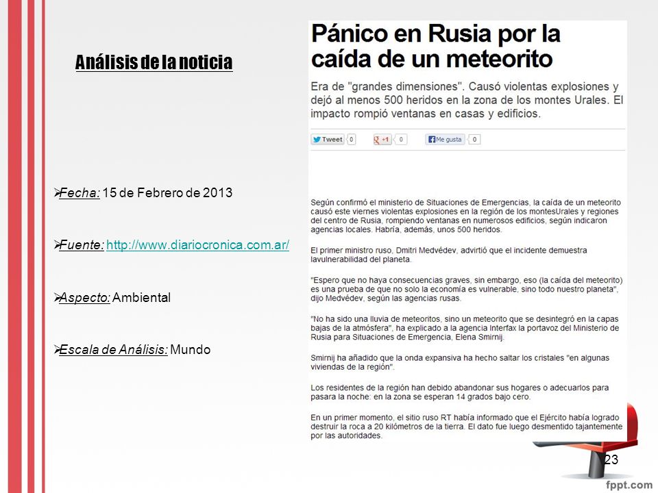 Análisis de la noticia Fecha: 15 de Febrero de 2013