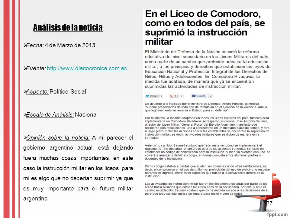 Análisis de la noticia Fecha: 4 de Marzo de 2013
