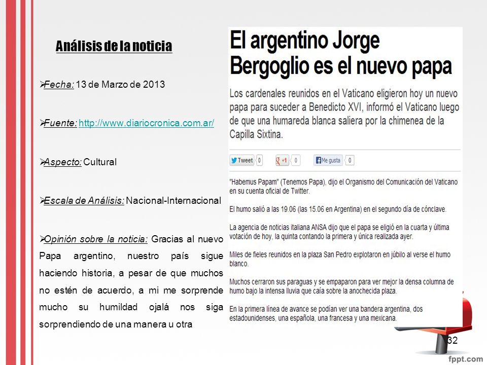 Análisis de la noticia Fecha: 13 de Marzo de 2013