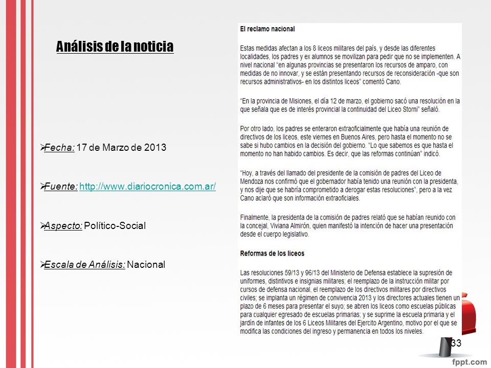 Análisis de la noticia Fecha: 17 de Marzo de 2013