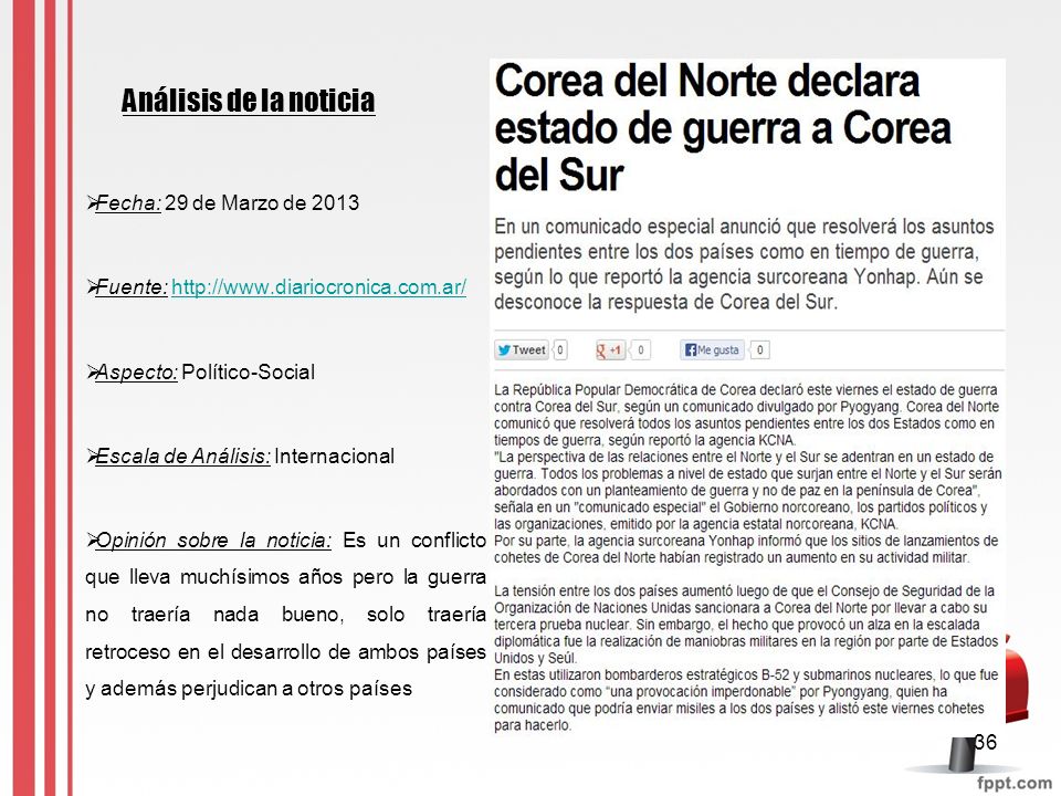 Análisis de la noticia Fecha: 29 de Marzo de 2013