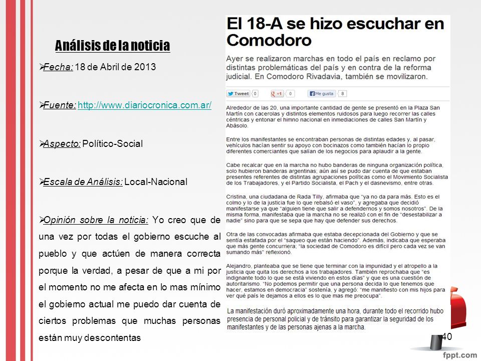 Análisis de la noticia Fecha: 18 de Abril de 2013