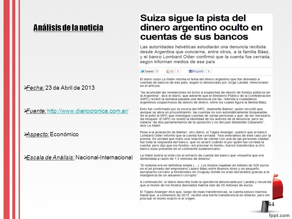 Análisis de la noticia Fecha: 23 de Abril de 2013