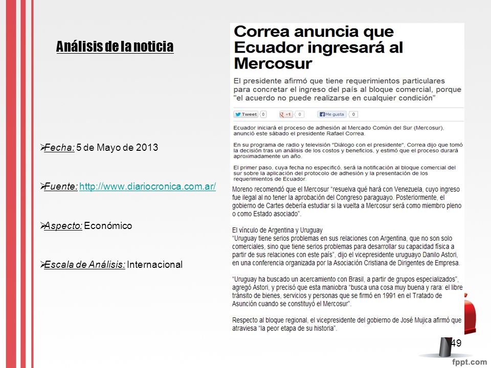 Análisis de la noticia Fecha: 5 de Mayo de 2013