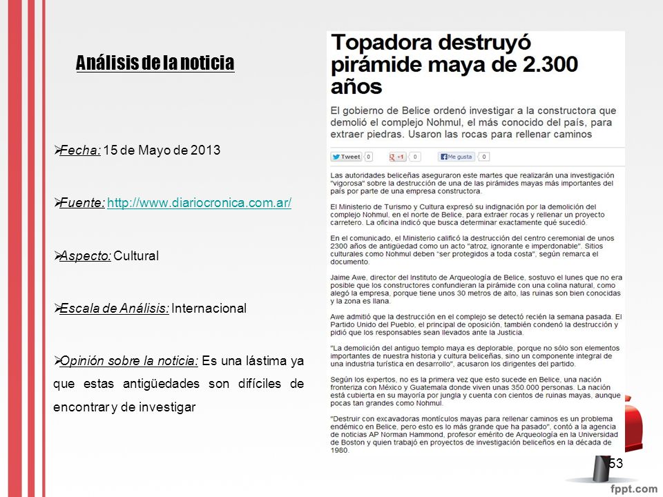 Análisis de la noticia Fecha: 15 de Mayo de 2013