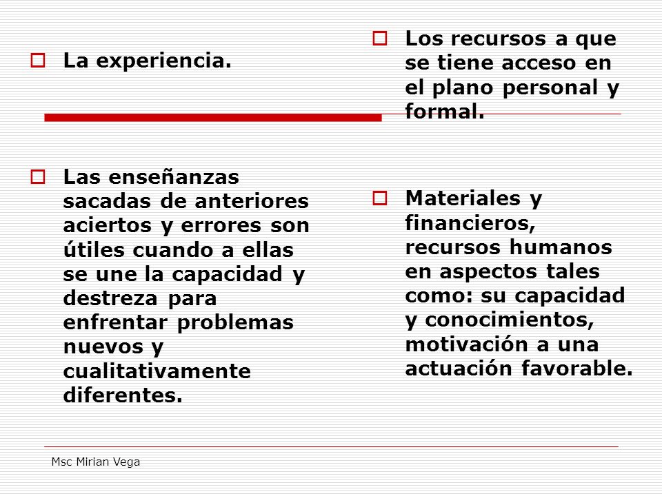 Los recursos a que se tiene acceso en el plano personal y formal.