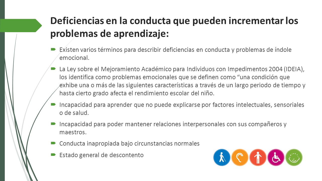 Deficiencias en la conducta que pueden incrementar los problemas de aprendizaje: