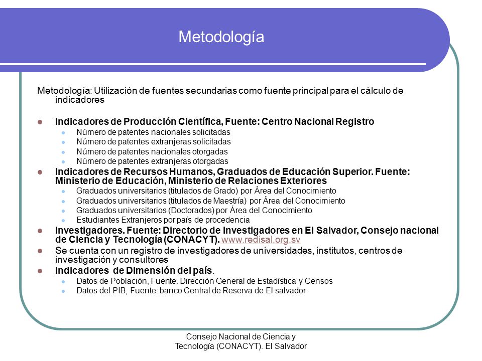 Consejo Nacional de Ciencia y Tecnología (CONACYT). El Salvador