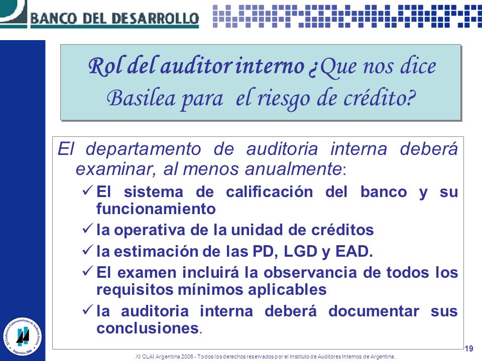 Rol del auditor interno ¿Que nos dice Basilea para el riesgo de crédito