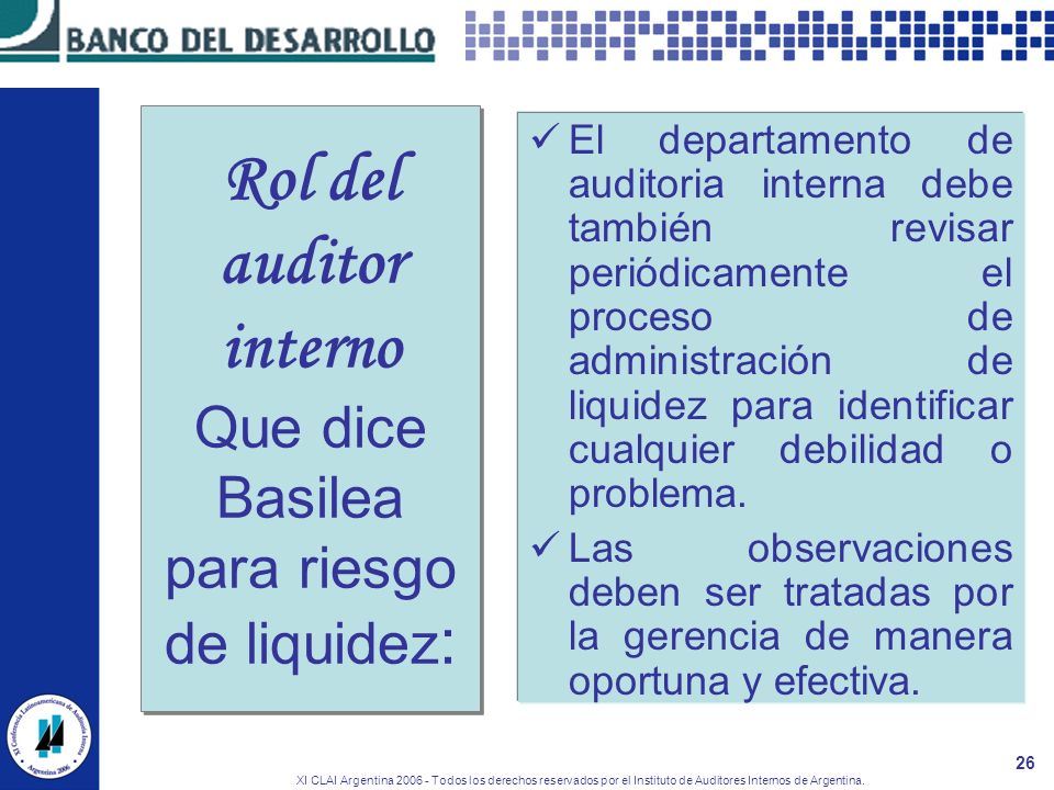 Rol del auditor interno Que dice Basilea para riesgo de liquidez: