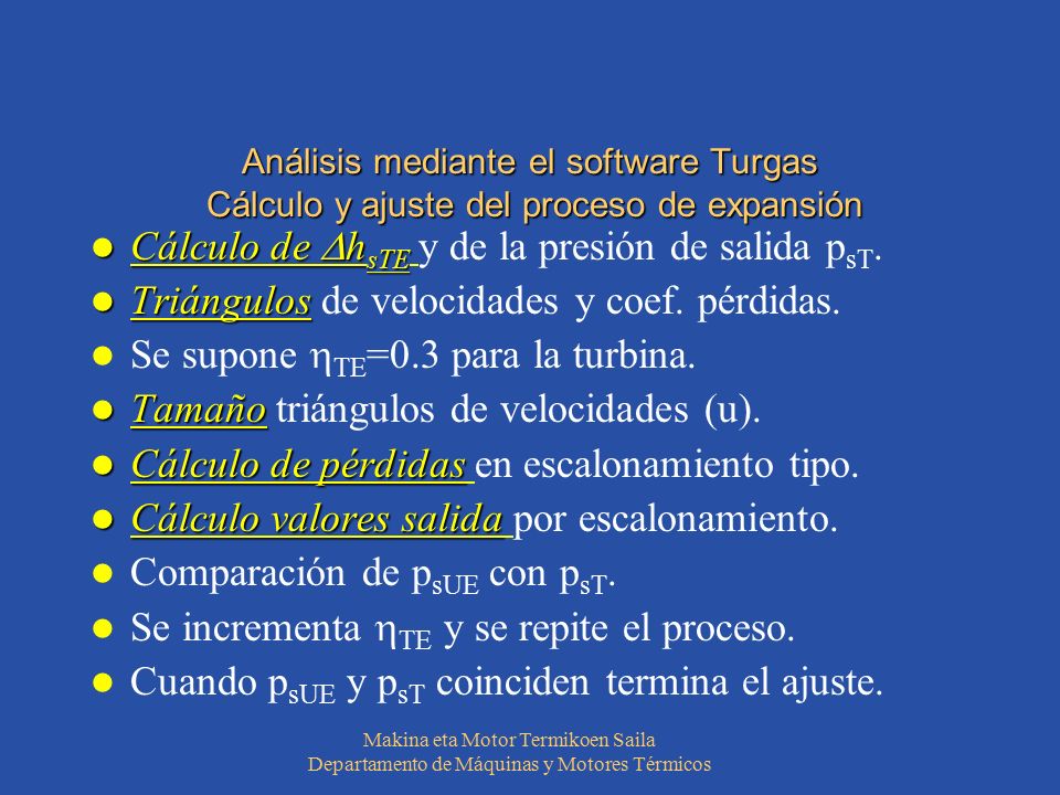 Cálculo de hsTE y de la presión de salida psT.