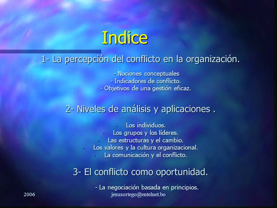 Indice 1- La percepción del conflicto en la organización.