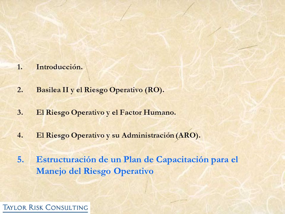 Introducción. Basilea II y el Riesgo Operativo (RO). El Riesgo Operativo y el Factor Humano. El Riesgo Operativo y su Administración (ARO).