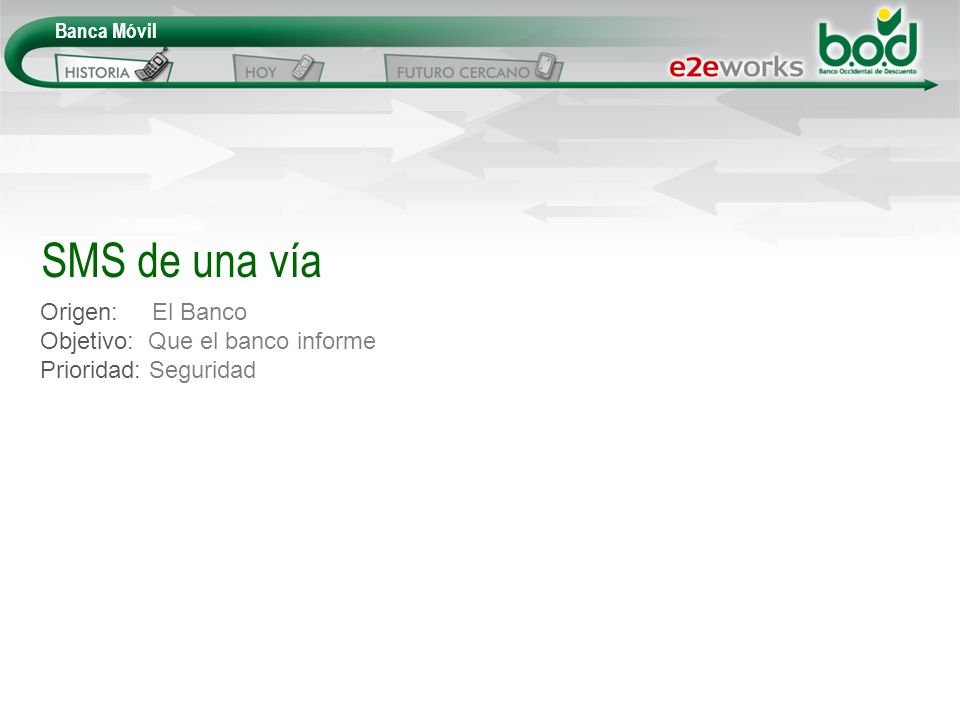 SMS de una vía Origen: El Banco Objetivo: Que el banco informe
