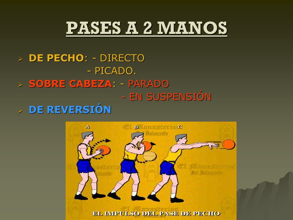 PASES A 2 MANOS DE PECHO: - DIRECTO - PICADO. SOBRE CABEZA: - PARADO