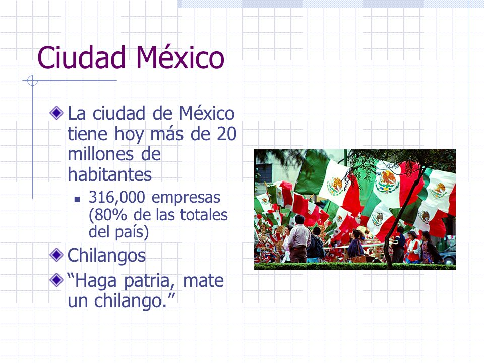 Ciudad México La ciudad de México tiene hoy más de 20 millones de habitantes. 316,000 empresas (80% de las totales del país)