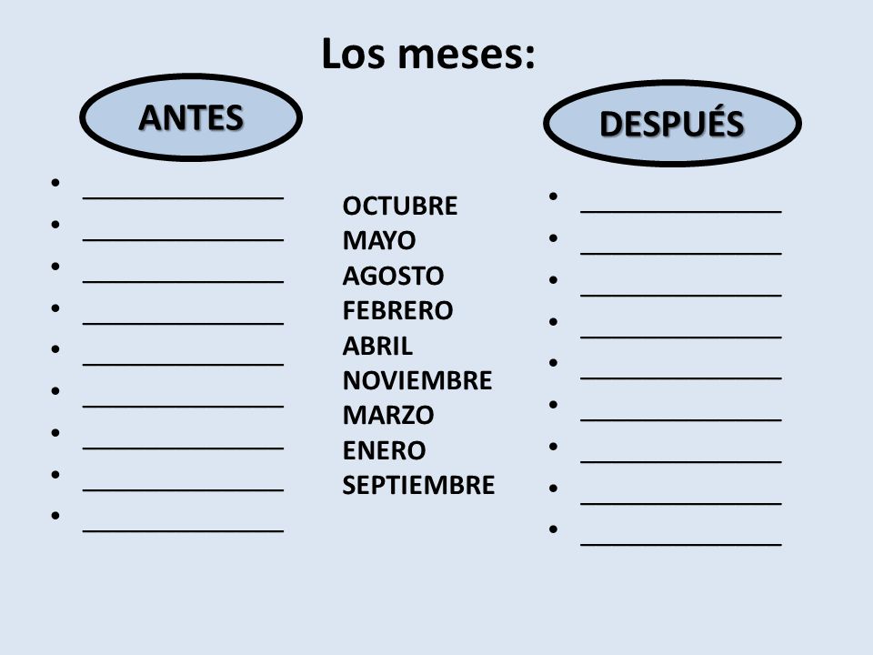 Los meses: ANTES DESPUÉS _____________ _____________ OCTUBRE MAYO