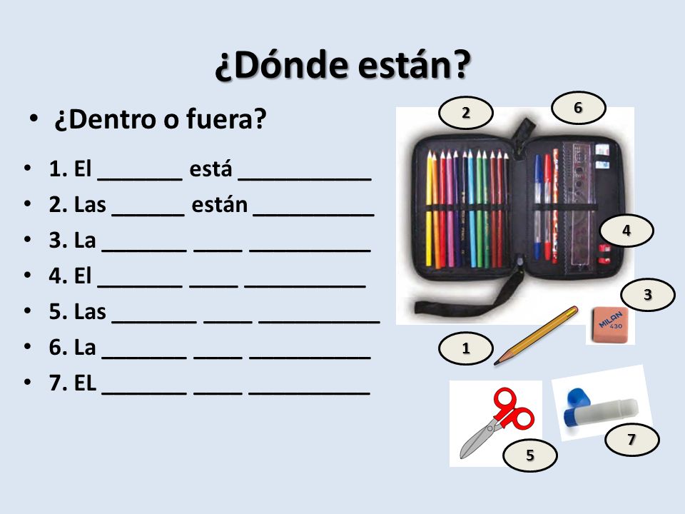 ¿Dónde están ¿Dentro o fuera 1. El _______ está ___________