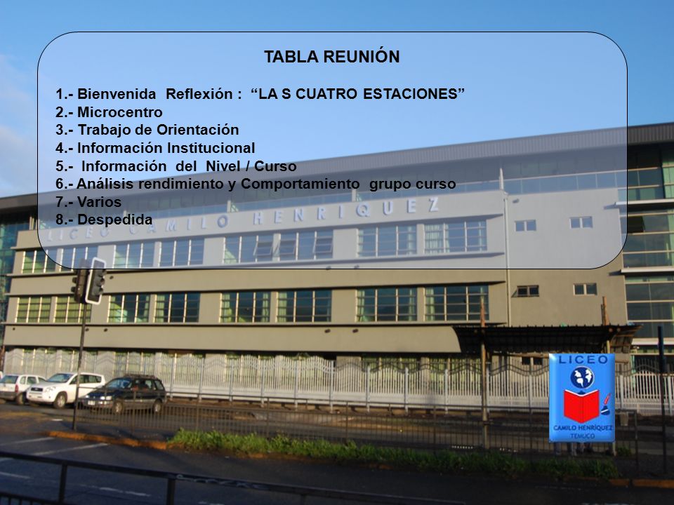 TABLA REUNIÓN 1.- Bienvenida Reflexión : LA S CUATRO ESTACIONES