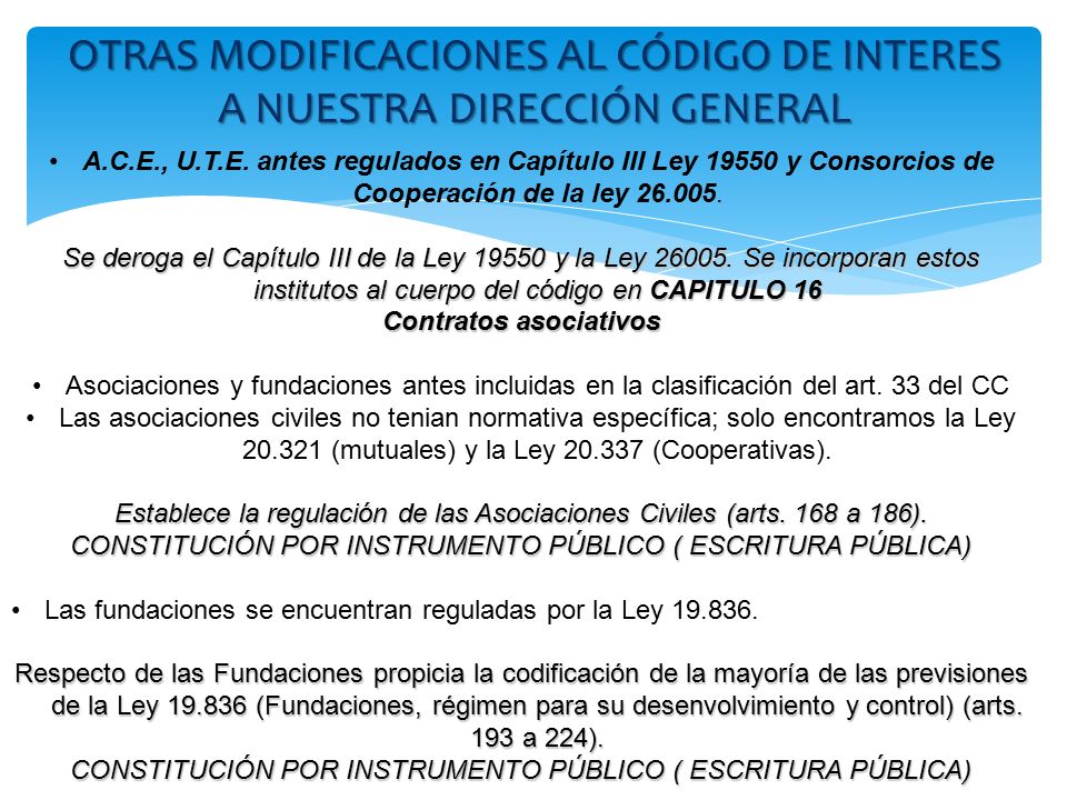OTRAS MODIFICACIONES AL CÓDIGO DE INTERES A NUESTRA DIRECCIÓN GENERAL