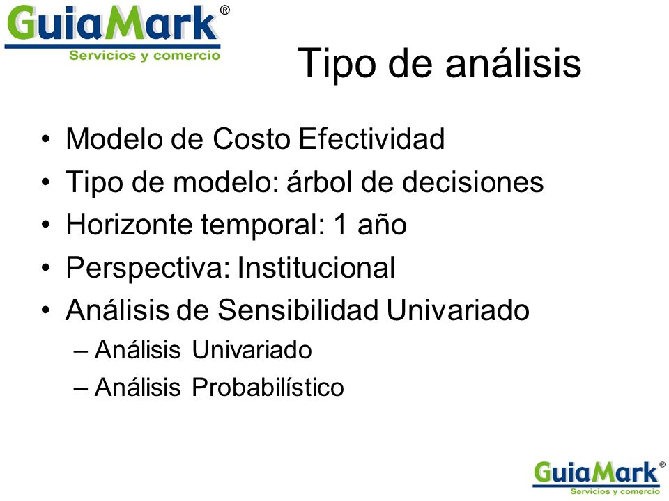 Tipo de análisis Modelo de Costo Efectividad