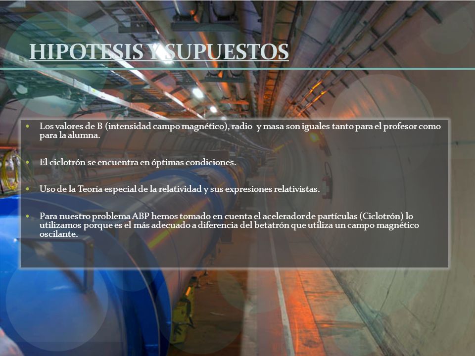HIPOTESIS Y SUPUESTOS Los valores de B (intensidad campo magnético), radio y masa son iguales tanto para el profesor como para la alumna.