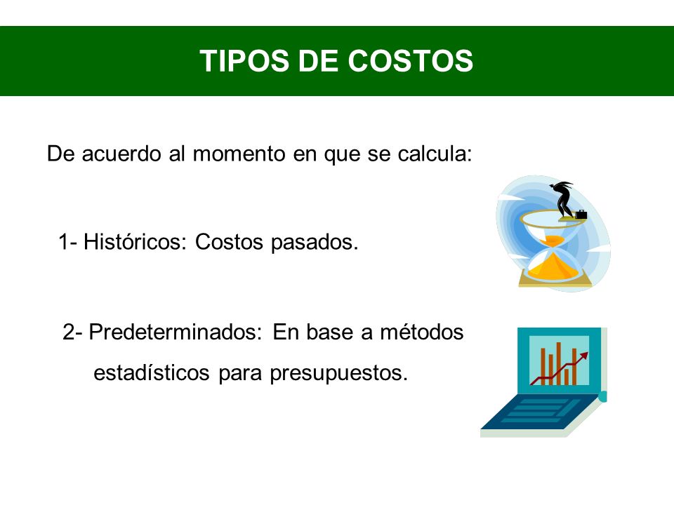 TIPOS DE COSTOS De acuerdo al momento en que se calcula: