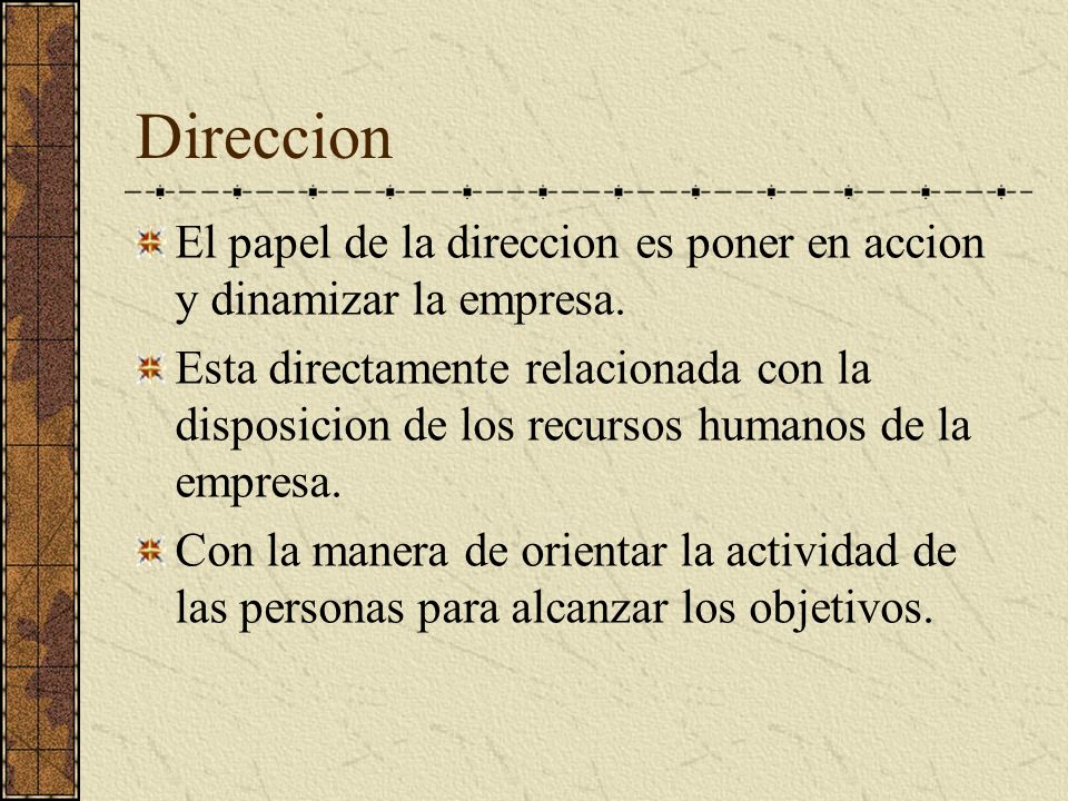 Direccion El papel de la direccion es poner en accion y dinamizar la empresa.