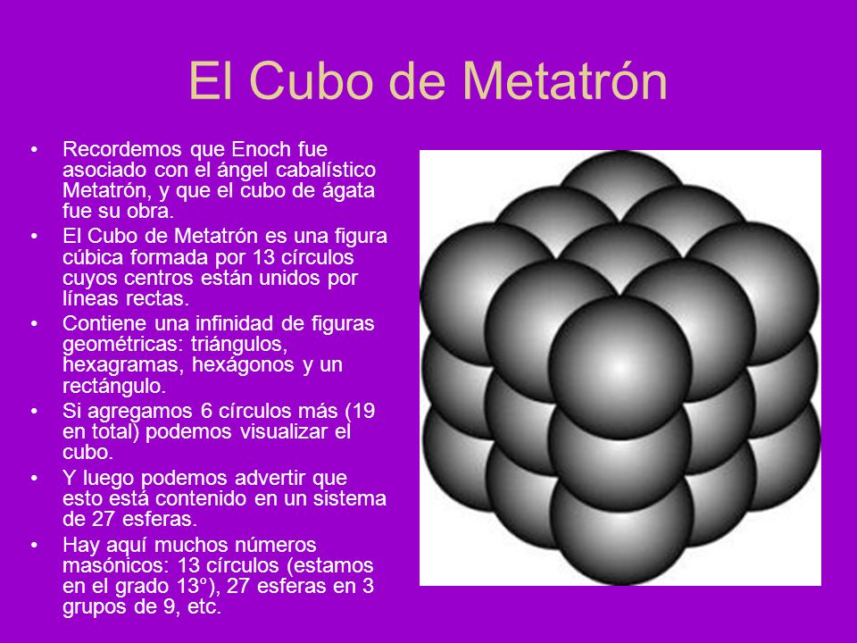 El Cubo de Metatrón Recordemos que Enoch fue asociado con el ángel cabalístico Metatrón, y que el cubo de ágata fue su obra.