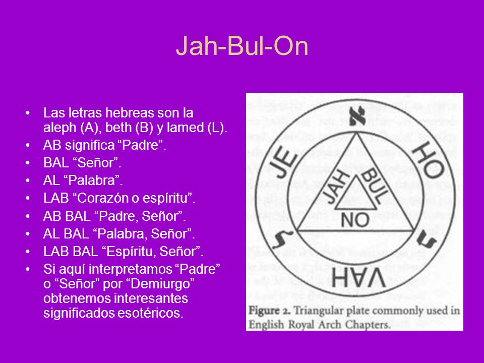 Jah-Bul-On Las letras hebreas son la aleph (A), beth (B) y lamed (L).