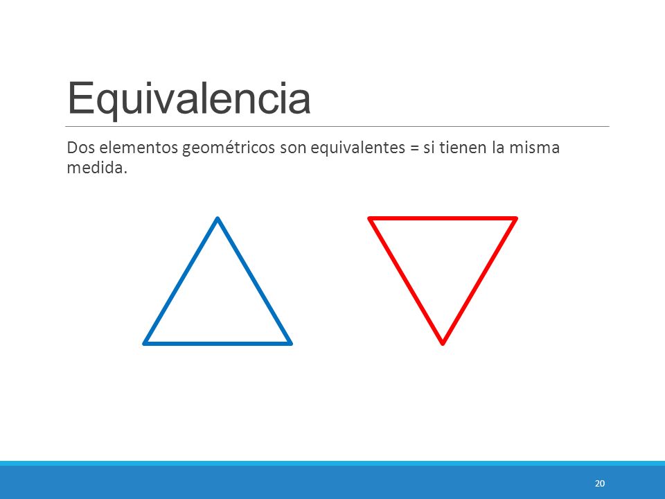 Equivalencia Dos elementos geométricos son equivalentes = si tienen la misma medida.