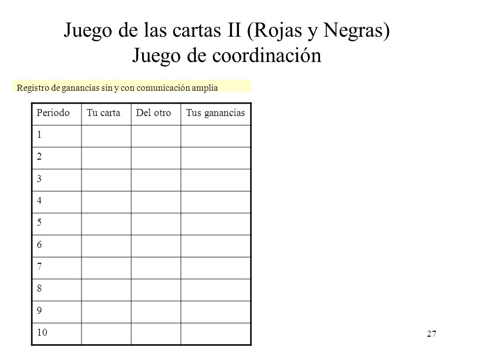 Juego de las cartas II (Rojas y Negras) Juego de coordinación