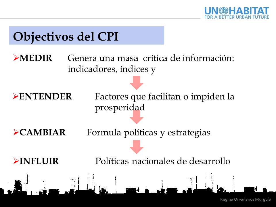 Objectivos del CPI MEDIR Genera una masa crítica de información: indicadores, índices y.