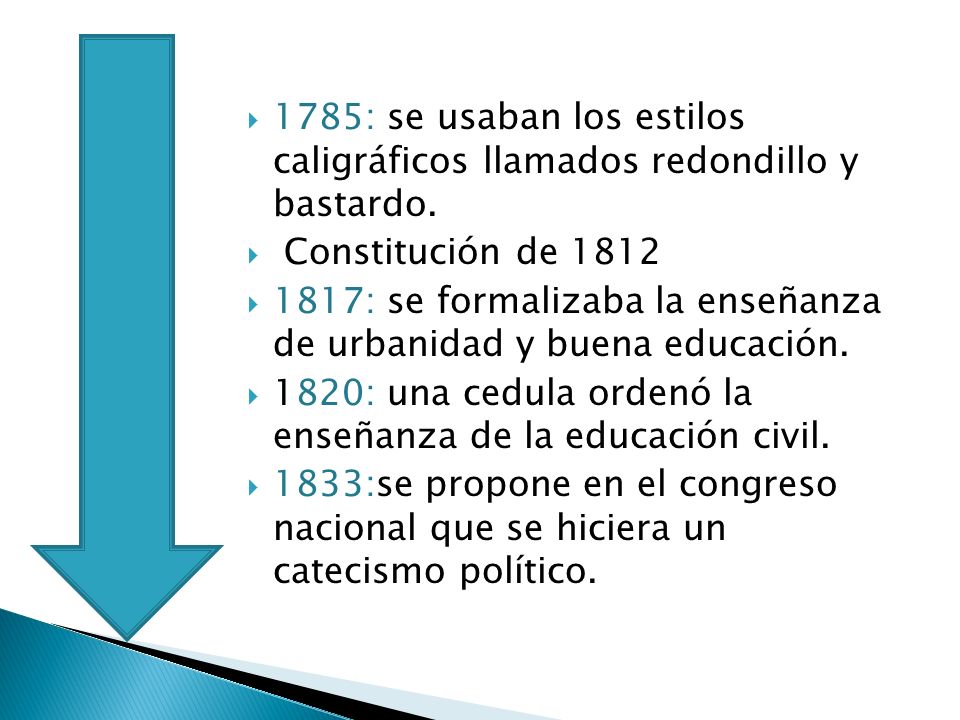 1785: se usaban los estilos caligráficos llamados redondillo y bastardo.