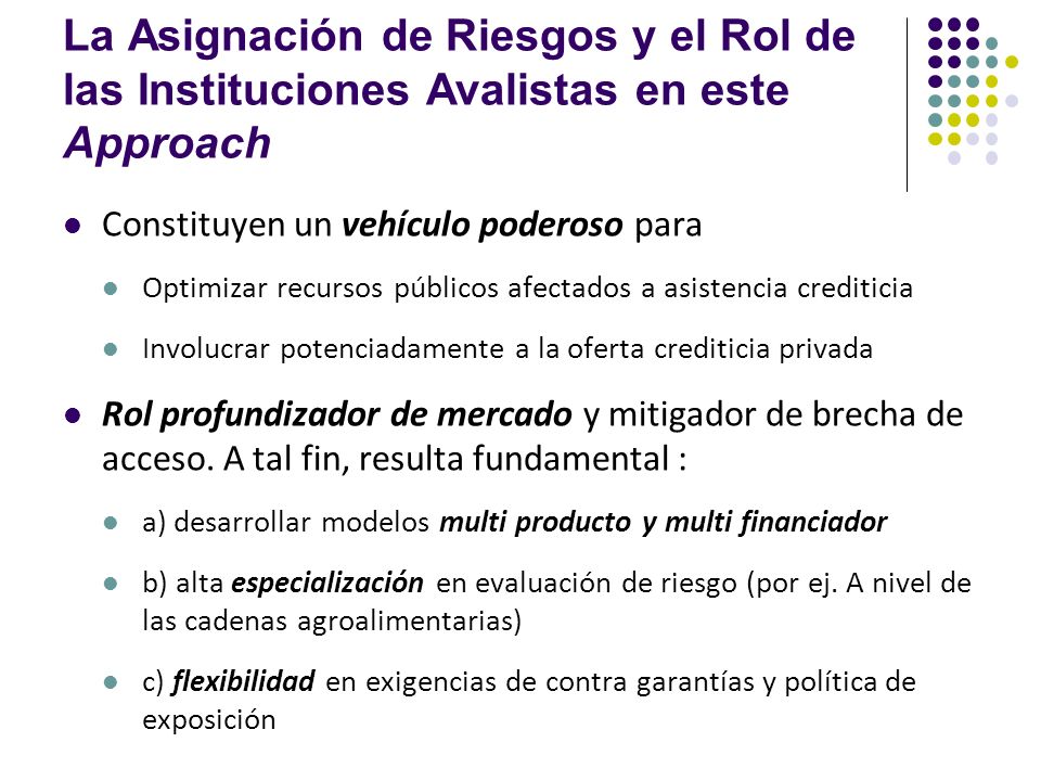 La Asignación de Riesgos y el Rol de las Instituciones Avalistas en este Approach