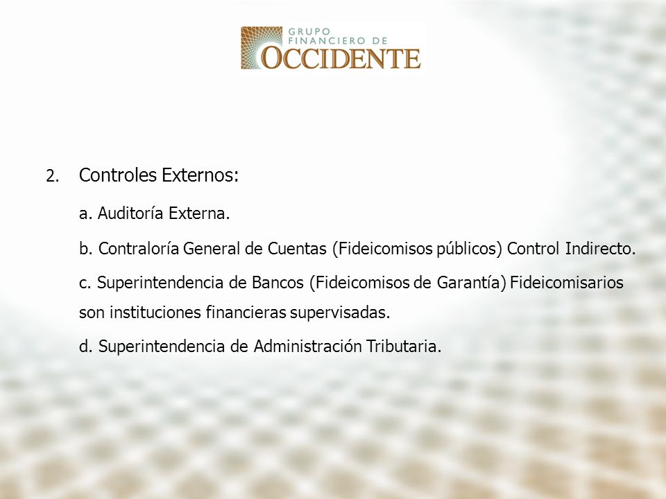 Controles Externos: a. Auditoría Externa.