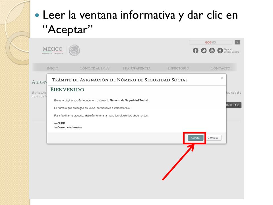 Leer la ventana informativa y dar clic en Aceptar