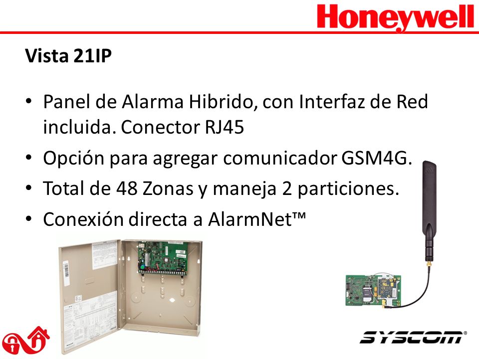 Vista 21IP Panel de Alarma Hibrido, con Interfaz de Red incluida. Conector RJ45. Opción para agregar comunicador GSM4G.