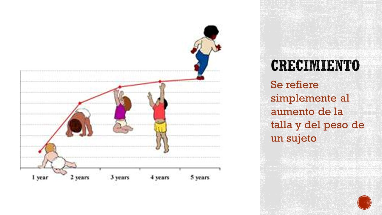 CRECIMIENTO Se refiere simplemente al aumento de la talla y del peso de un sujeto