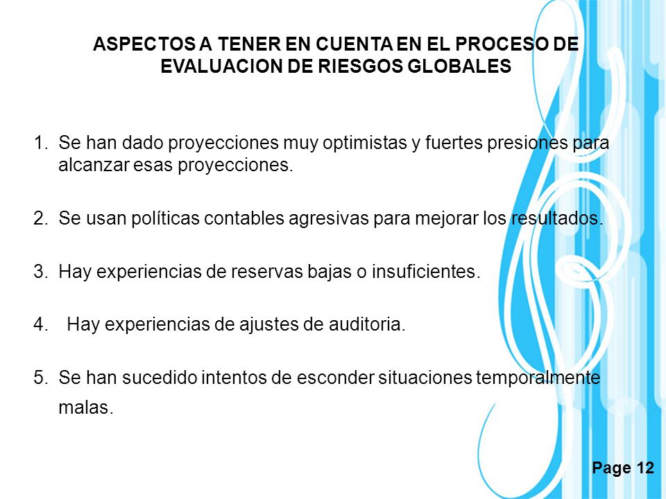 ASPECTOS A TENER EN CUENTA EN EL PROCESO DE EVALUACION DE RIESGOS GLOBALES