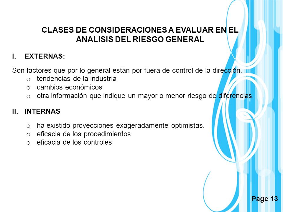 CLASES DE CONSIDERACIONES A EVALUAR EN EL ANALISIS DEL RIESGO GENERAL