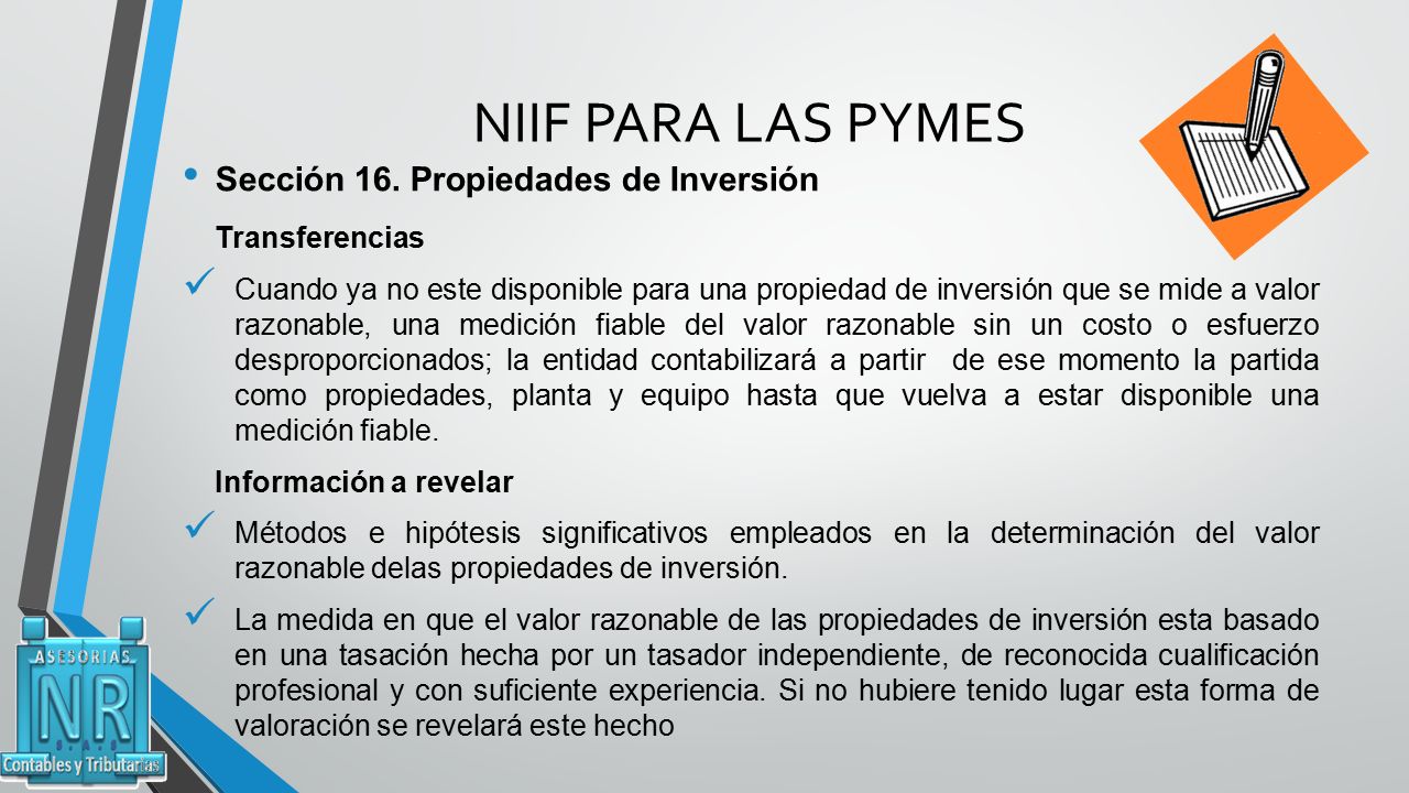 NIIF PARA LAS PYMES Sección 16. Propiedades de Inversión