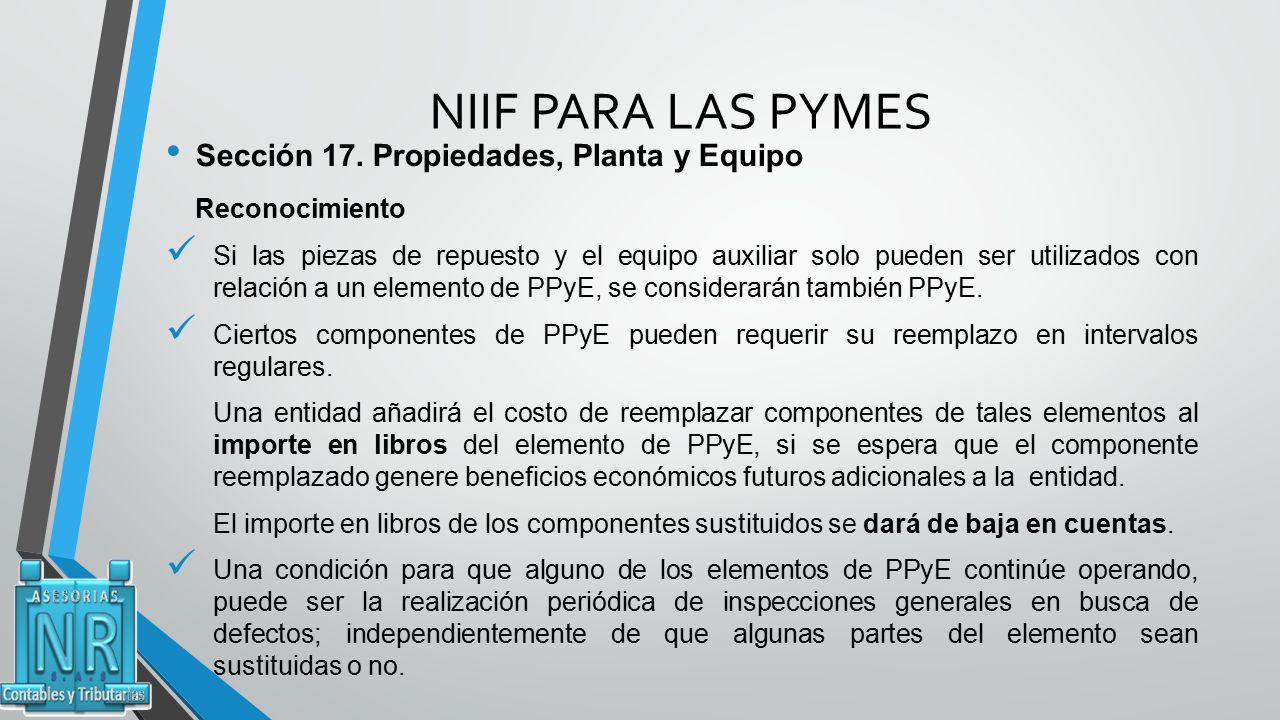 NIIF PARA LAS PYMES Sección 17. Propiedades, Planta y Equipo