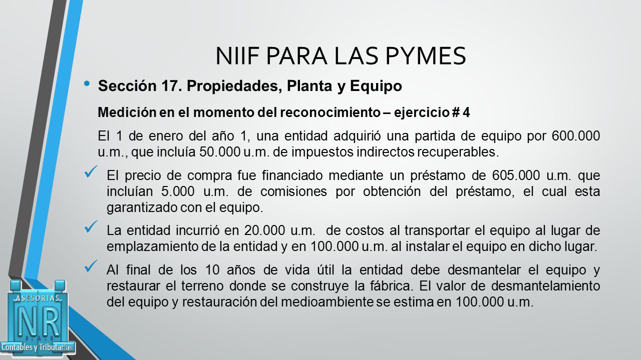 NIIF PARA LAS PYMES Sección 17. Propiedades, Planta y Equipo