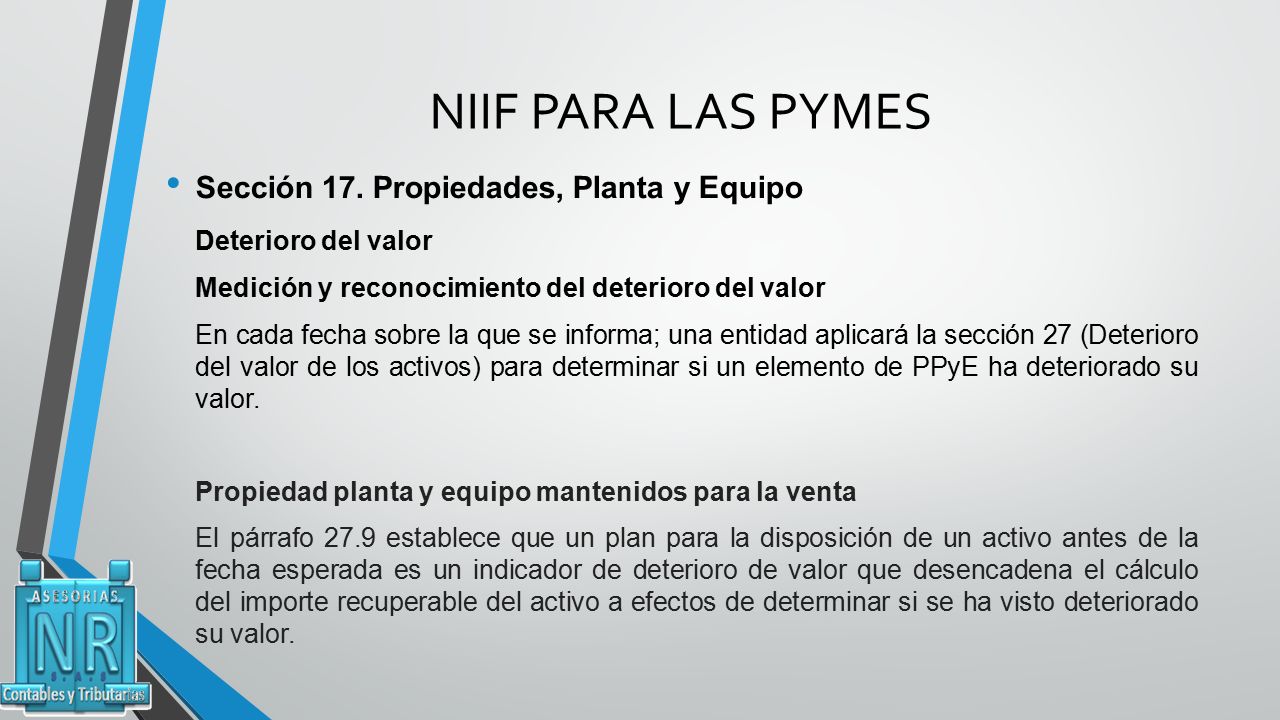 NIIF PARA LAS PYMES Sección 17. Propiedades, Planta y Equipo