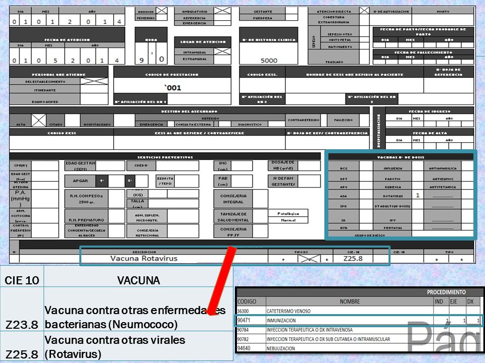CIE 10 VACUNA. Z23.8. Vacuna contra otras enfermedades bacterianas (Neumococo) Z25.8.
