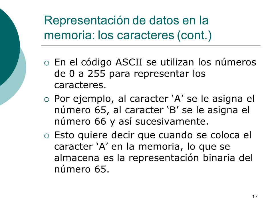 Representación de datos en la memoria: los caracteres (cont.)
